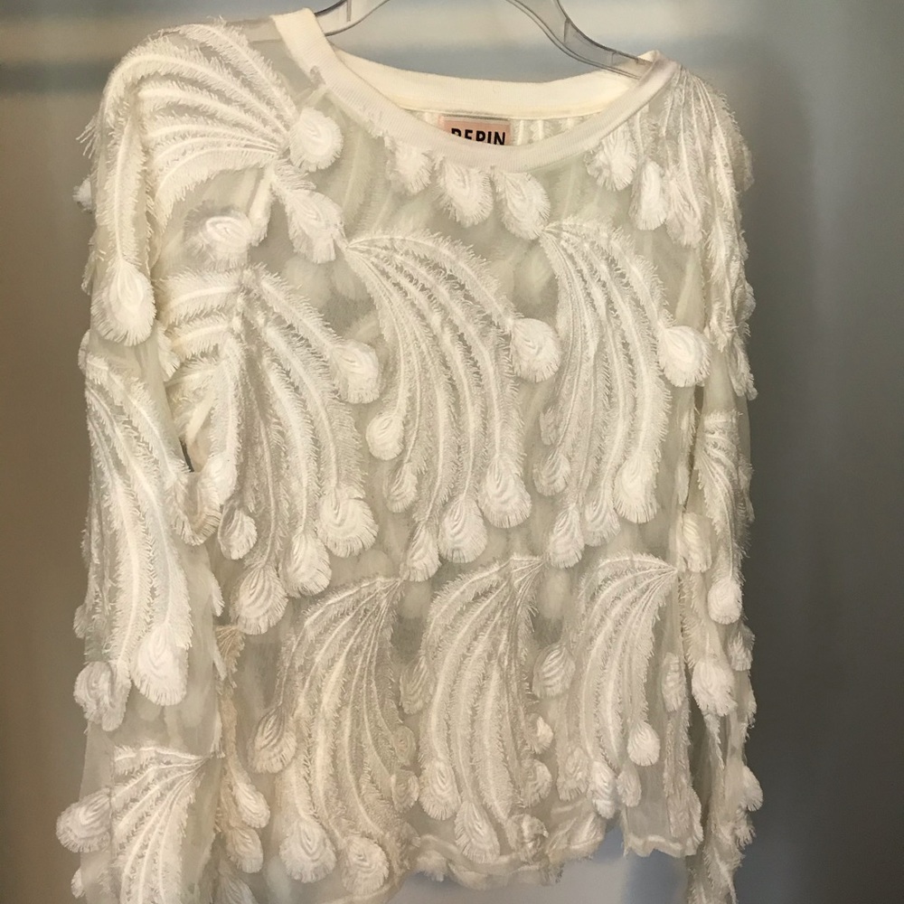 Anthropology Pepin White Peacock Feather Top